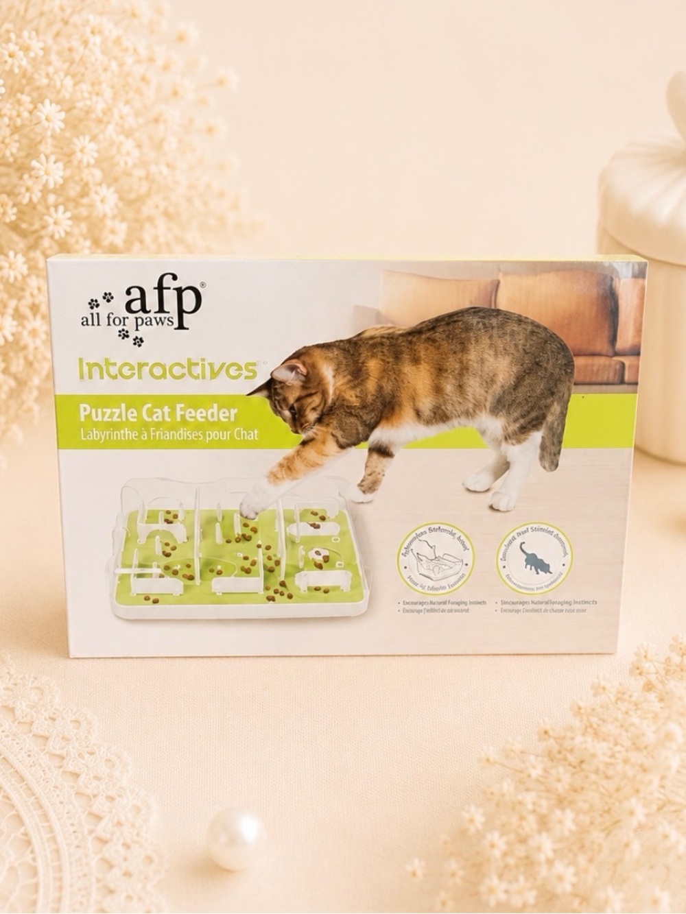 All For Paws Interactive Puzzle Cat Feeder - Light Green